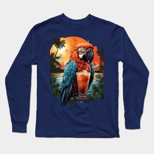 Colorful parrot drinking cocktail Long Sleeve T-Shirt